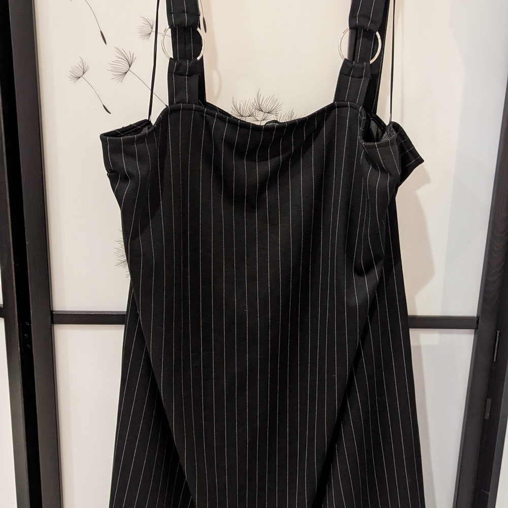 Black Pinstripe Dress with Ring Detail - Picture 2 of 4